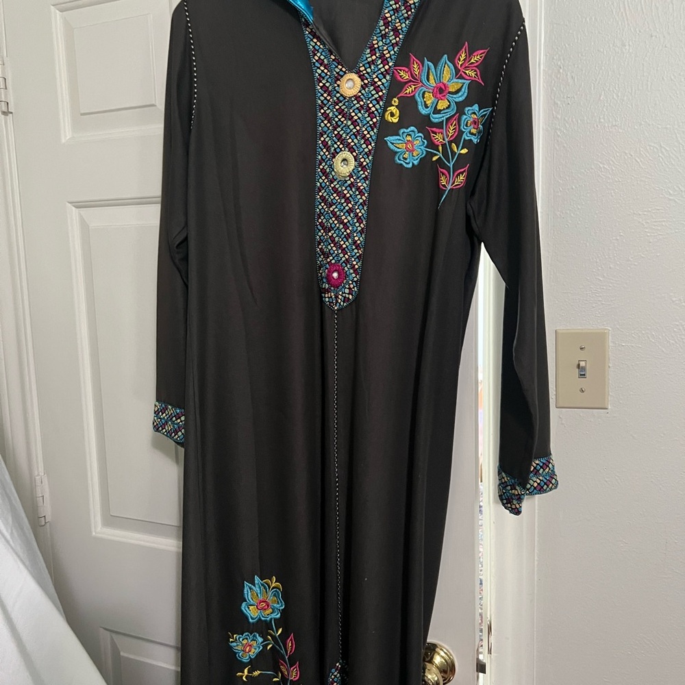 Embroidered Black Dress with Floral Accents